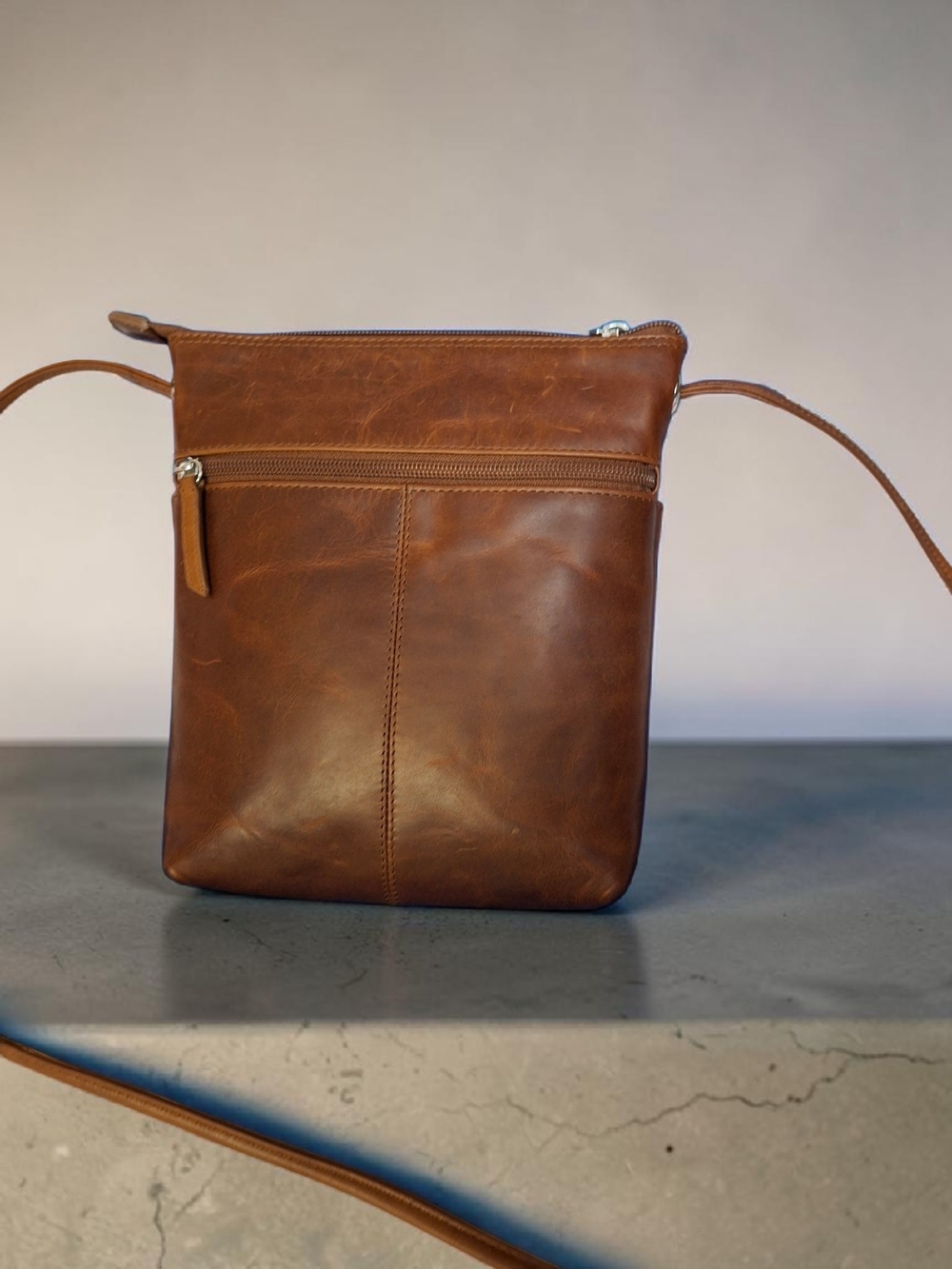 Ili Brown Leather Crossbody Bag - Slim Everyday Carry 8x9 25" Drop